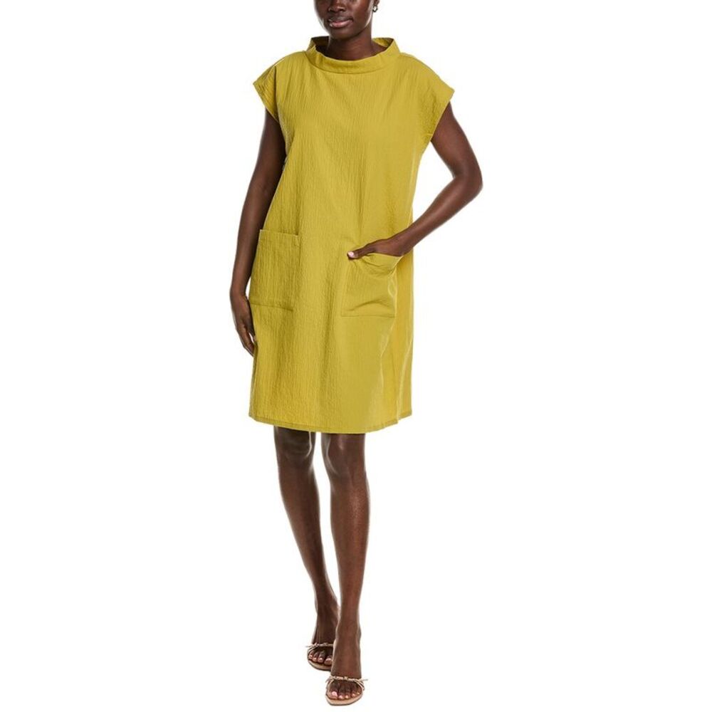 Eileen Fisher Womens Mock Neck Mini Dress, Yellow